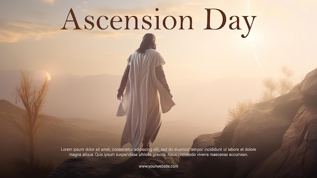 PSD Плакат ко дню вознесения с изображением иисуса на заднем плане