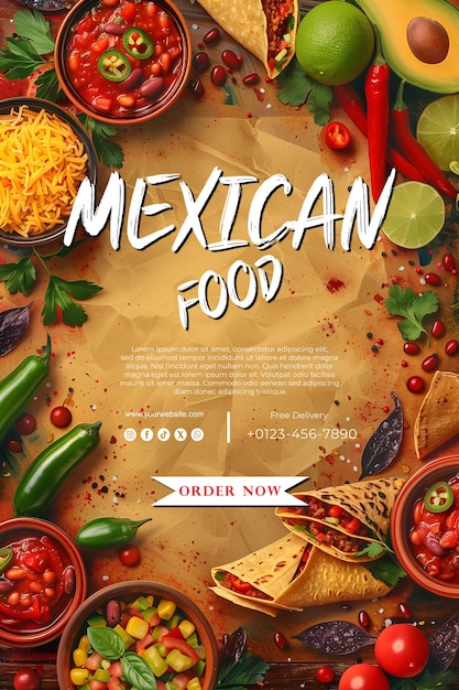 PSD Плакат с мексиканской едой и словами 