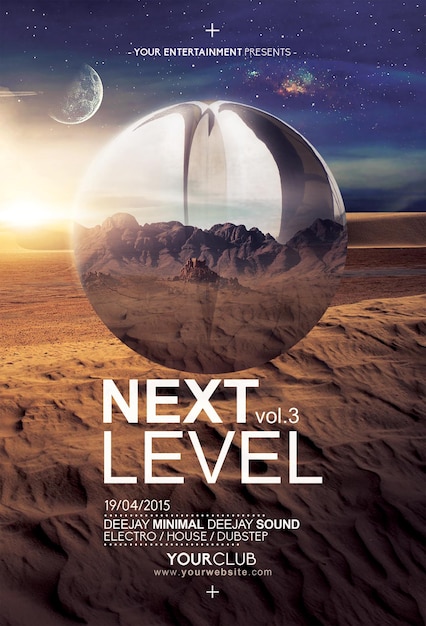 PSD Постер для следующего уровня 3 следующего уровня планеты