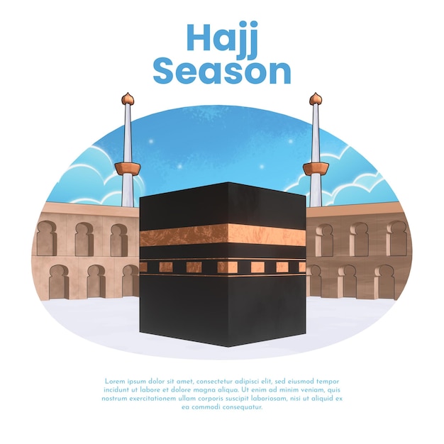 PSD Плакат к сезону хаджа с изображением мечети.