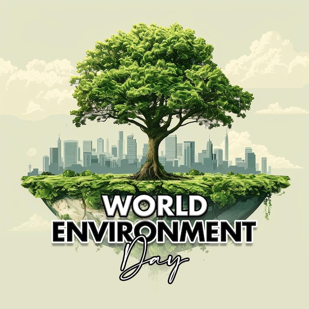 PSD 世界環境のポスターに木が描かれています
