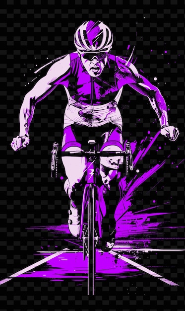PSD 앞면에 보라색 페인트로 자전거를 타고 있는 남자의 포스터