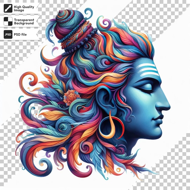 PSD Плакат женщины с красочными волосами и повязкой на голове