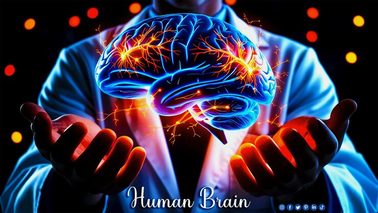PSD a poster of the human brain in a doctors hand
