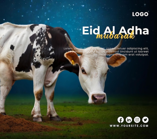 PSD ポーターのテンプレートは,牛の背景でイスラム教のイベントeid ul adhaのためにクレストされています