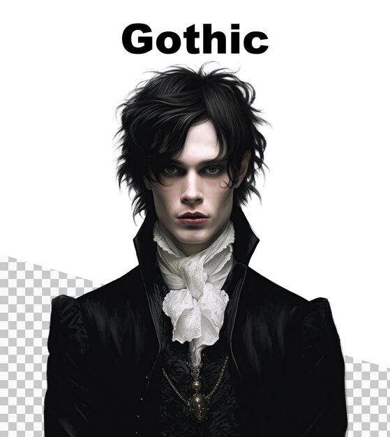 PSD 고딕 남자와 그에게 gothic이라는 단어가 있는 포스터