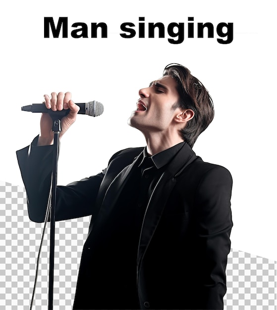 Плакат с поющим мужчиной и надписью «мужчина поет» вверху.