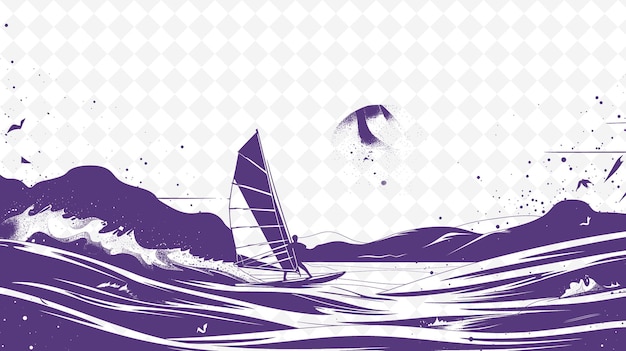 PSD Плакат с парусной лодкой и птицами, летающими на заднем плане