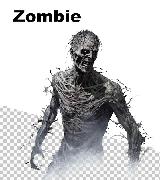 Плакат с агрессивным зомби и словом «зомби» вверху.