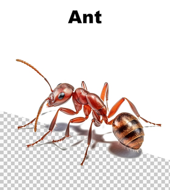 PSD 透明な背景にアリが描かれ、上部に「ant」という単語が表示されたポスター