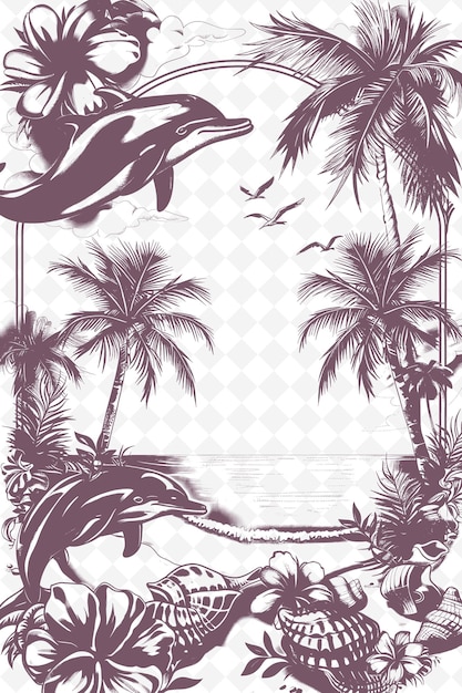 PSD Плакат с пальмами и дельфином на нем