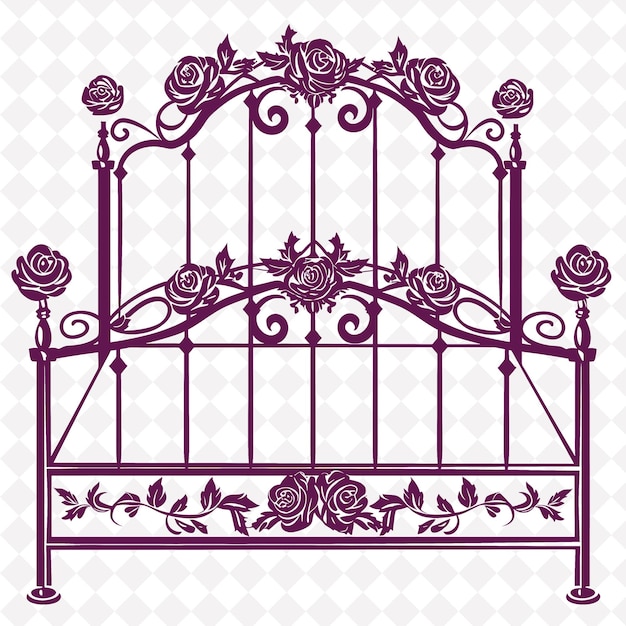 PSD Фиолетовое и розовое изображение кованого железного ворота с розами на нем