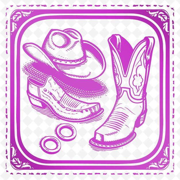 PSD Фиолетовый и розовый логотип с парой сапог и шляпой