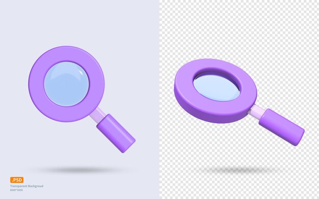 PSD 투명한 렌즈가 있는 보라색 돋보기.