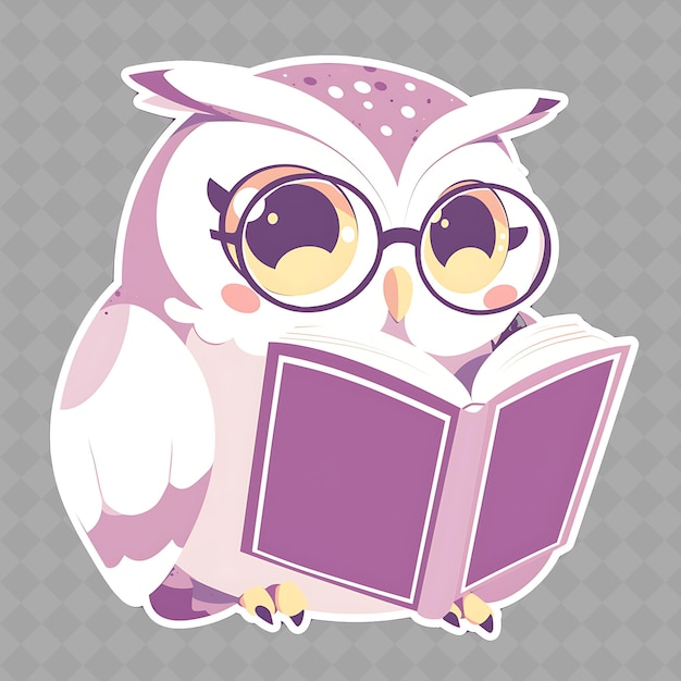 PSD Фиолетовая сова читает книгу с очками на ней