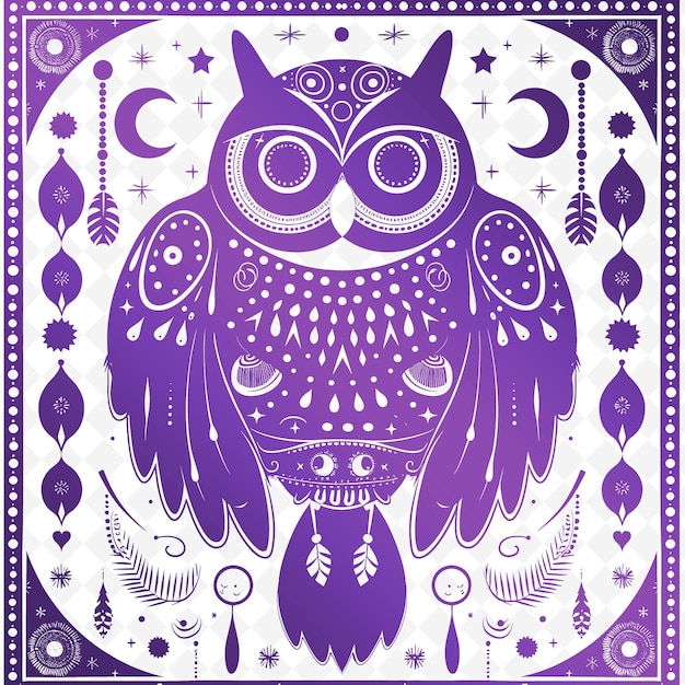 PSD Фиолетовый сова с фиолетовым и белым рисунком