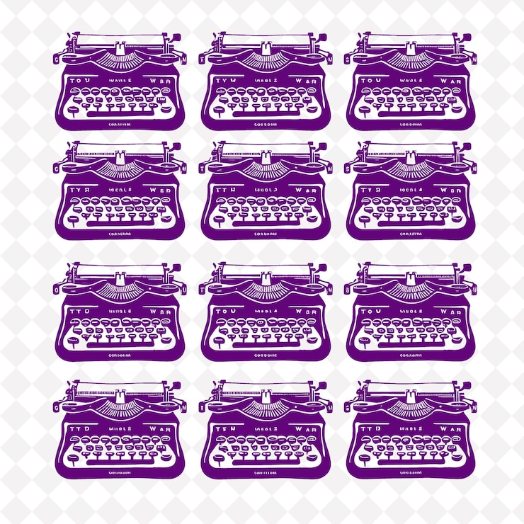 PSD a purple typewriter with purple ribbon and a purple typewriter on the top