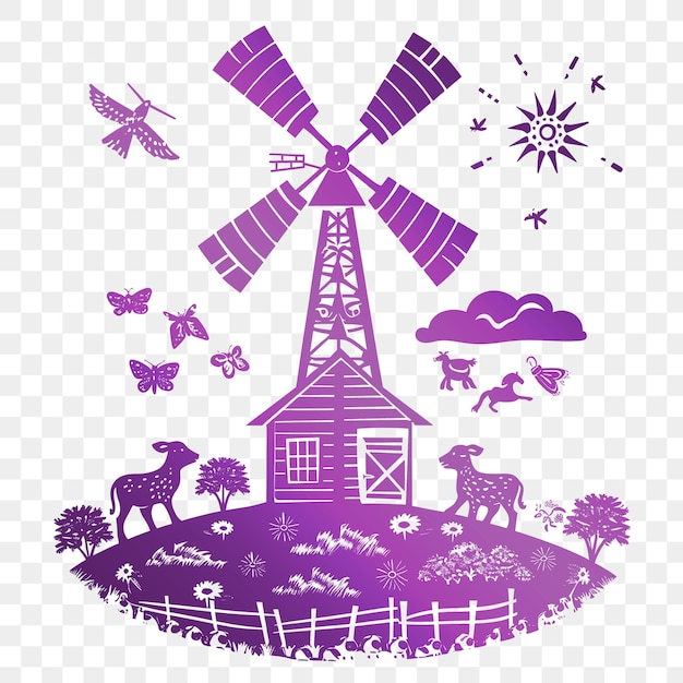 PSD Фиолетовая ветряная мельница со словами 