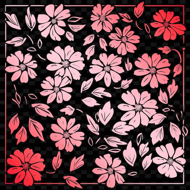 PSD 분홍색 꽃과 검은색 배경으로 빨간색과 검은 색의 배경