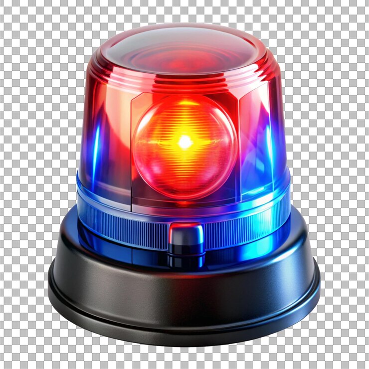 a red and blue light with a red light on it