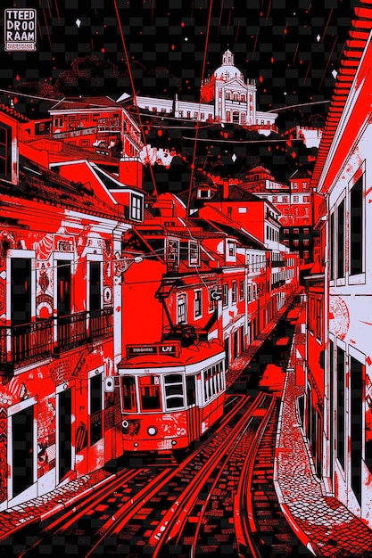 PSD Красно-белый поезд идет по улице