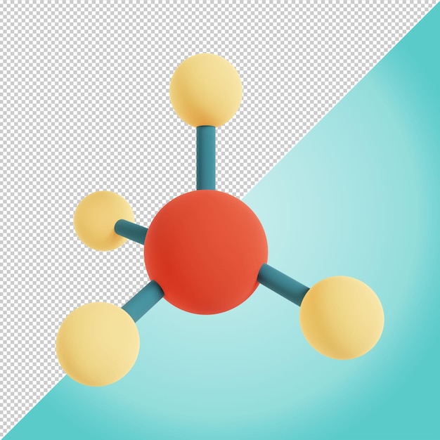 PSD 교육을 위한 빨간색과 노란색 분자 3d 화학 렌더링 그림