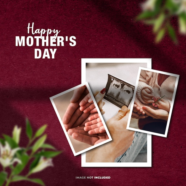 PSD 어머니의 날 사진과 해피 어머니의 날이라는 단어가 있는 빨간색 배경.