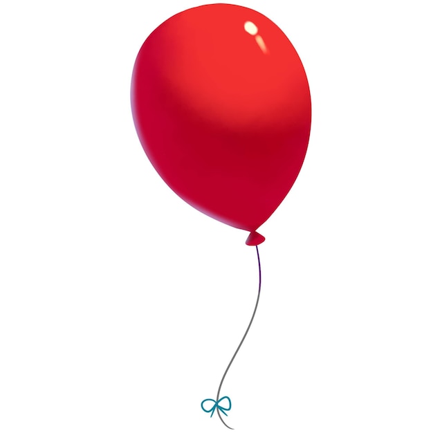 a red balloon with a little blue ribbon on the string