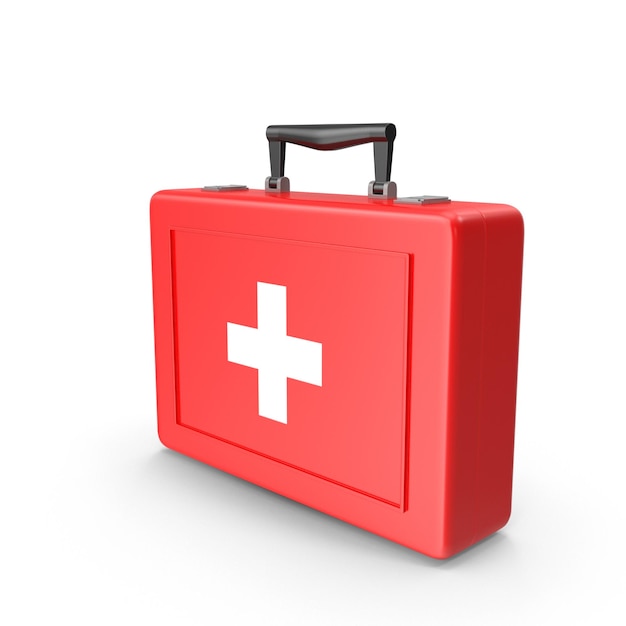 a red metal box with a white cross on it