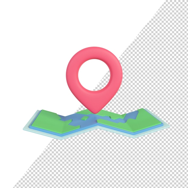PSD Красная булавка, прикрепленная к концепции поиска маршрута на бумажной карте 3d rendering