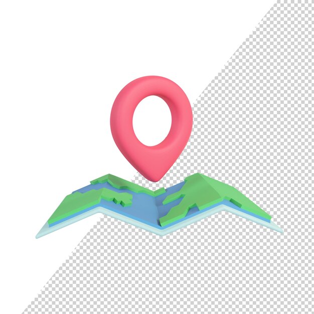 a red pin pinned to a paper map route finder concept 3d rendering