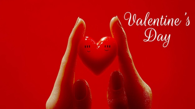 a red poster with two hands holding a heart that says love