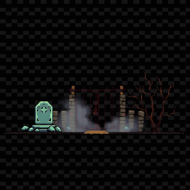 a robot sits in front of a brick wall with a tree in the background