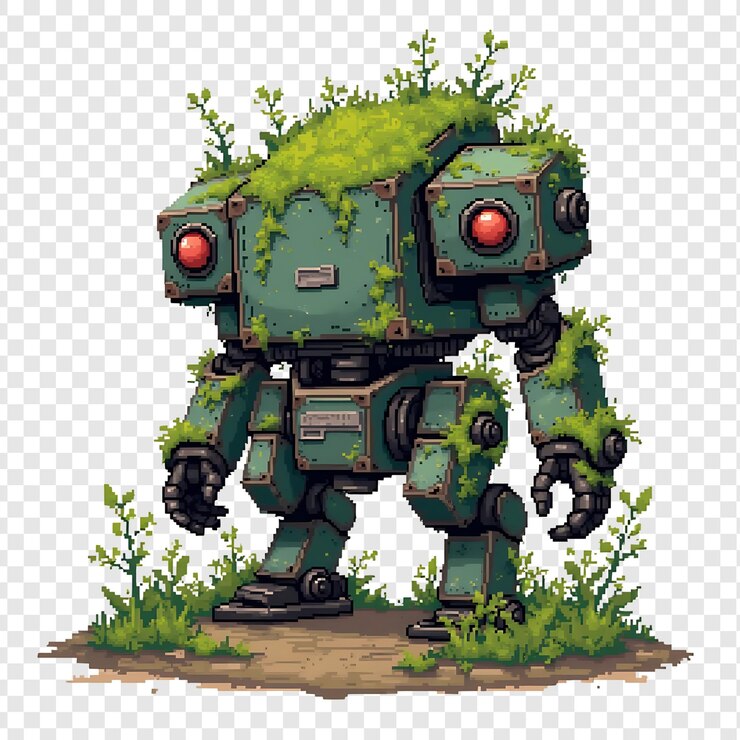PSD a robot with a green head and the word robot on it