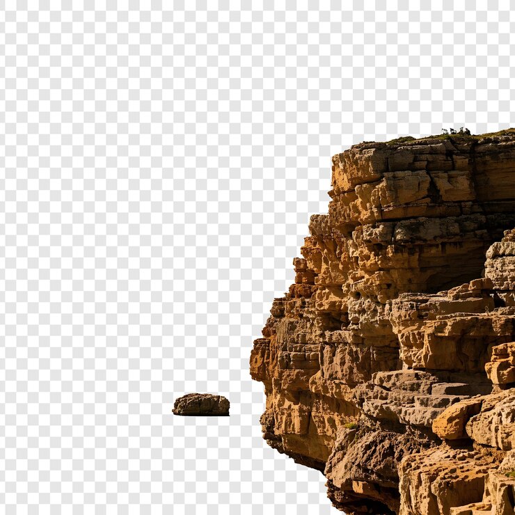 PSD a rock formation with a rock in the middle of it