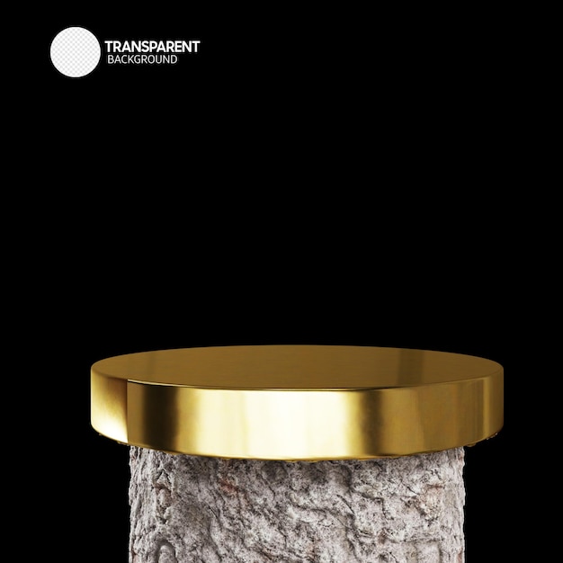 A round gold table with a black background and a white logo for transparent photography.