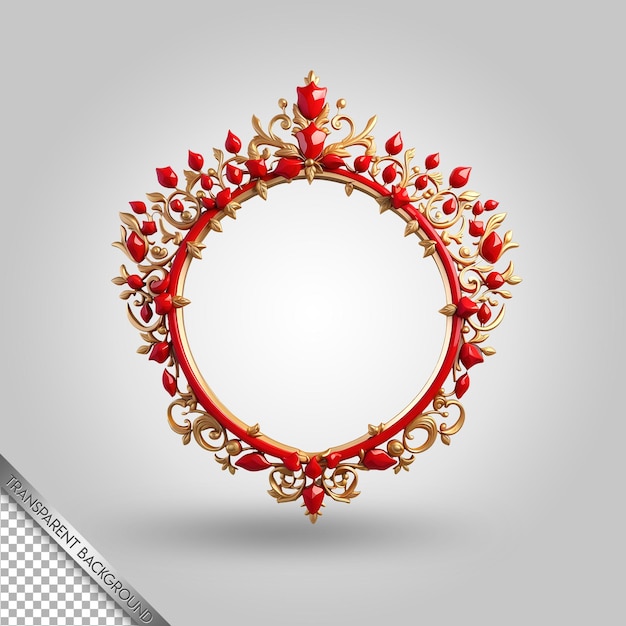 PSD Круглое зеркало с белой границей и кругом с красным и золотым рисунком