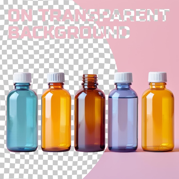 PSD Ряд бутылок с разными цветными крышками