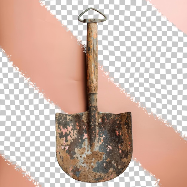 PSD a rusty old shovel is standing in front of a checkered background