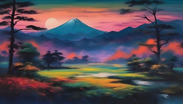 PSD a serene japanese natural landscape abstract art