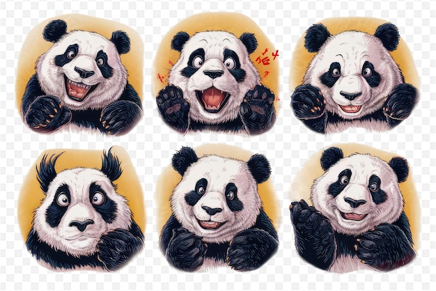 a series of pandas with the words pandas on their ears
