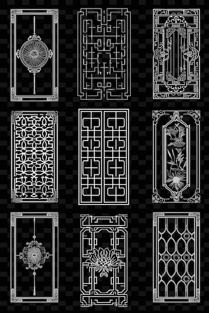 PSD 白いパターンを持つ黒い背景の窓のシリーズ