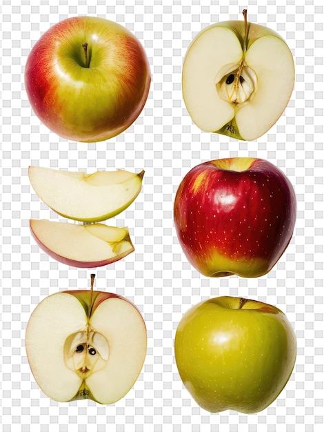 PSD 아래쪽에 초록색과 노란색의 사과가 있는 사과 세트