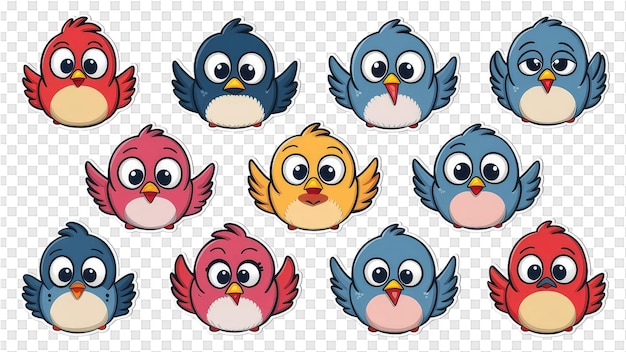 PSD a set of cartoon blue birds with different expressions