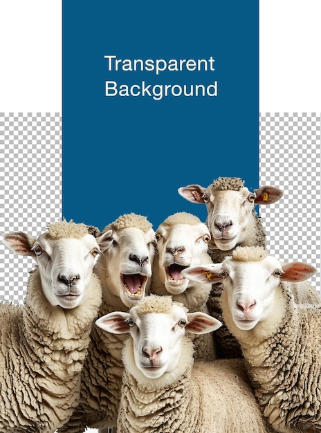 PSD Набор веселых овец на прозрачном фоне для использования в дизайне ид аль-адха