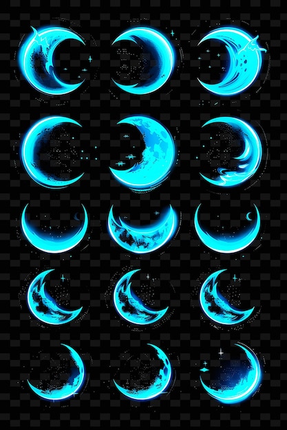 Набор кругов с луной и звездами на черном фоне