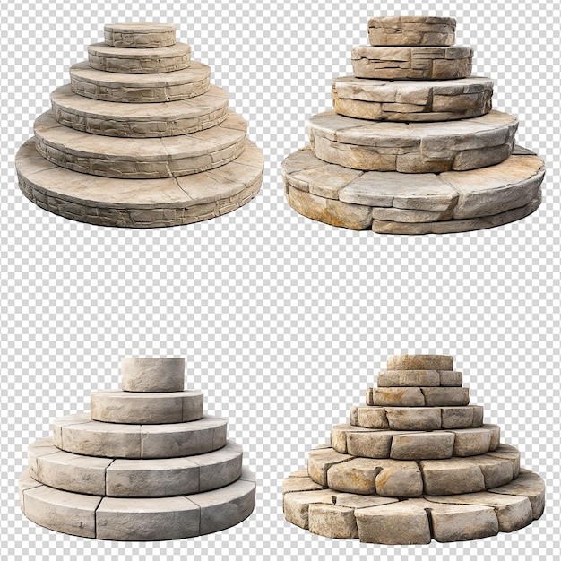 PSD a set of circular stone steps isolated on transparent background