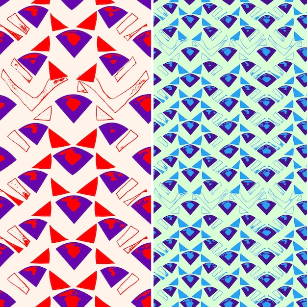 a set of colorful squares with triangles and a red and blue background