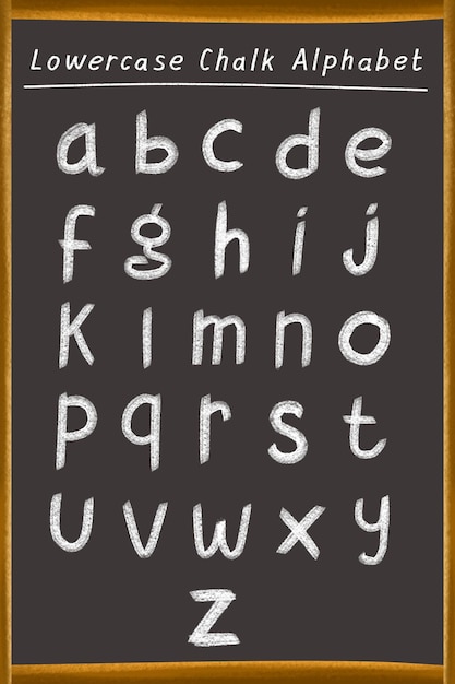 a set of decorative lowercase alphabet with chalk writing effect on the blackboard