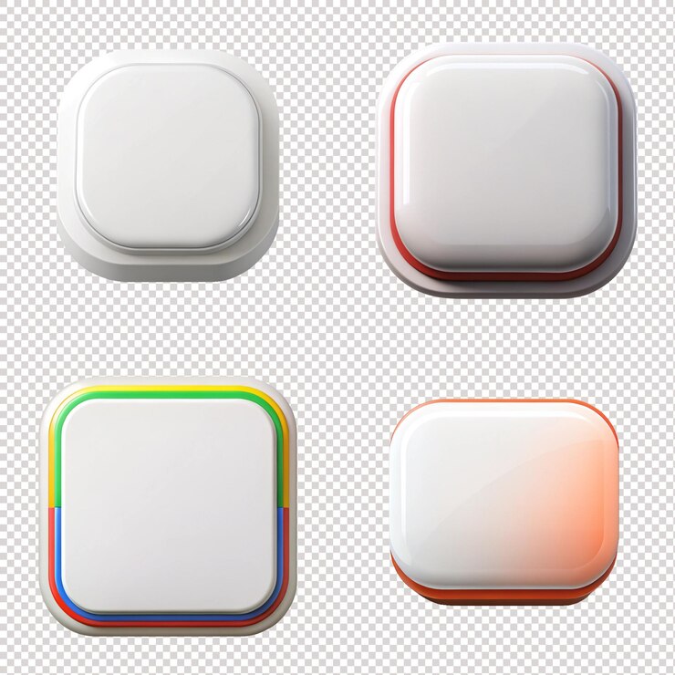 a set of four square white square squares with a red and green border